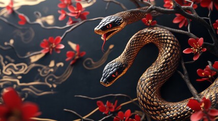 Obraz premium wood snake concept of chinese new year