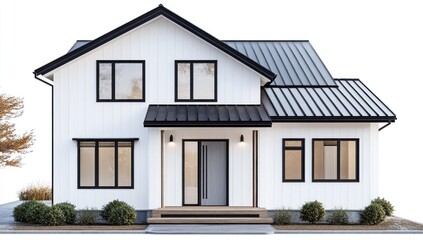 Obraz premium Modern Farmhouse Exterior Design: A Stunning White and Black Two-Story Home