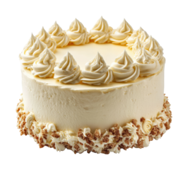 Delicious white cake with cream celebratory event food elegant setting close-up view gourmet dessert concept isolated on transparent background png