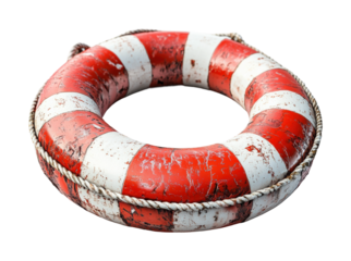 Emergency lifebuoy on high fidelity safety equipment minimalist style focused view nautical concept isolated on transparent background png