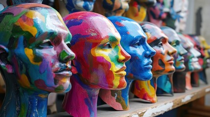 Vibrant Painted Mannequin Heads Showcase