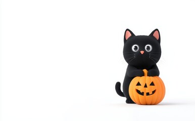 An isolated stock photo of a funny Halloween 3D cartoon featuring a black cat character on a white background.