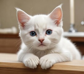 A white kitten lying on a veterinarian's examination table , animal vet, whiskers