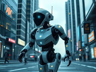 Fototapeta premium The image showcases an advanced robotics lab, where cutting-edge humanoid robots are being assembled and tested amidst high-tech machinery and glowing screens.