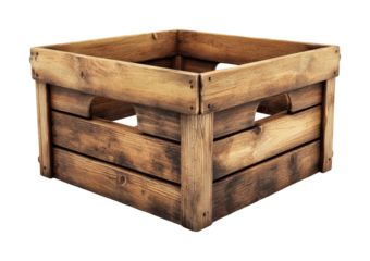 Wooden crate basket displayed on high fidelity simplistic style product isolated on transparent background png