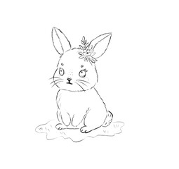 Adorable Easter Bunny Coloring Page for Kids with Simple Black and White Outline Design