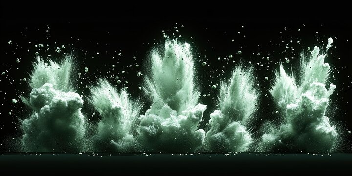 Creative explosion of green powder against a dark background showcasing dynamic movement and texture
