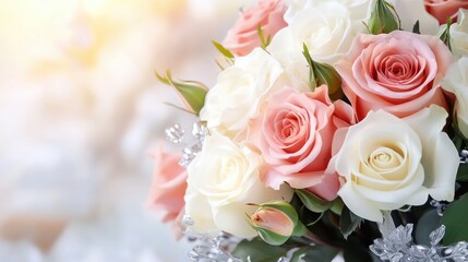 Elegant Rose Bouquet A sophisticated bouquet of roses accented with silver foliage, evoking elegance and refinement Perfect for weddings, anniversaries, or special events Luxury floral arrangement