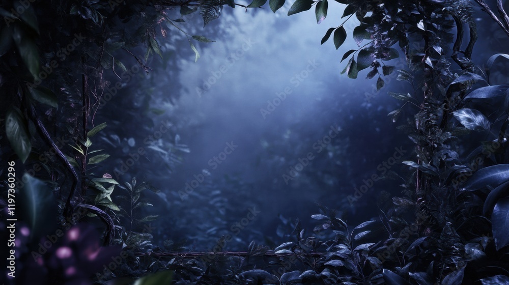 Fototapete Dark and Misty Forest Background with Space for Text and Copy. Generative AI