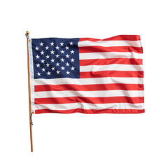 Obraz premium american flag gently waving on a wooden pole against a white background