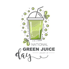 National Green Juice Day or Green Juice Day vector, illustration. Healthy green vegetable and fruit juice vector. 
