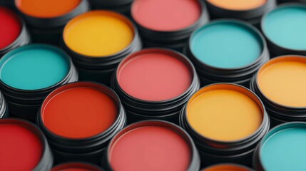 Vibrant Colorful Paint Tubs Arranged Neatly on a Table Surface