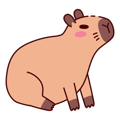 Cute Capybara Sitting and Resting Illustration in Flat Style. Adorable Cartoon Animal Design, Perfect for Children's Books, Stickers, Merchandise, and Nature-Themed Projects
