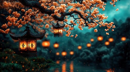 Beautiful Tree Adorned with Delicate White Flowers in a Lush Green Environment Evoking a Sense of Peace and Natural Serenity in Springtime Bloom