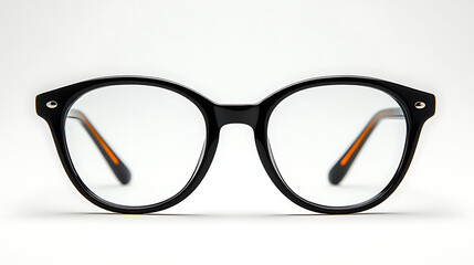 Stylish black eyeglasses with orange accents displayed on a neutral background, perfect for fashion