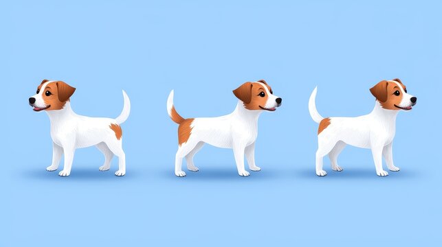 Six charming cartoon Jack Russell puppies depicted in various stances.