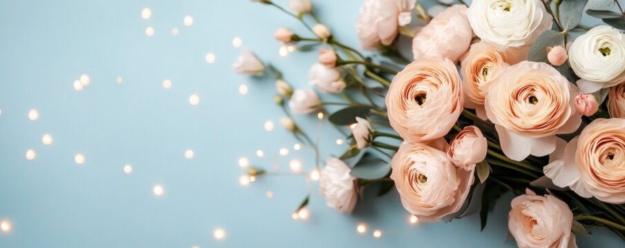 Romantic Valentine's Day Proposal A Stunning Bouquet of Peach Ranunculus Flowers Under a Starlit Sky, Perfect for a Sweet and Unforgettable Engagement Capture the magic of this special moment with a