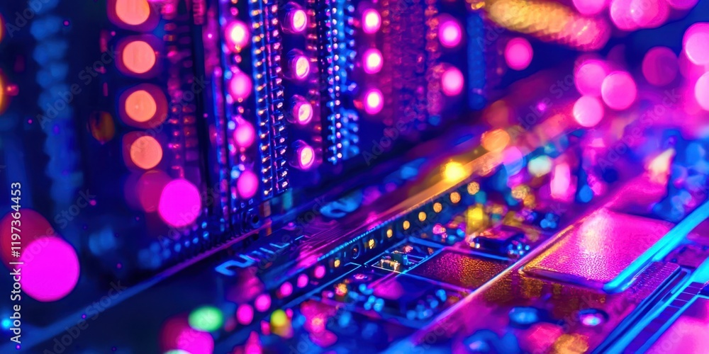 Poster computer board with many lights on it