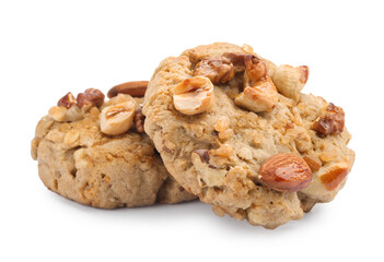 Tasty cookies with nuts isolated on white