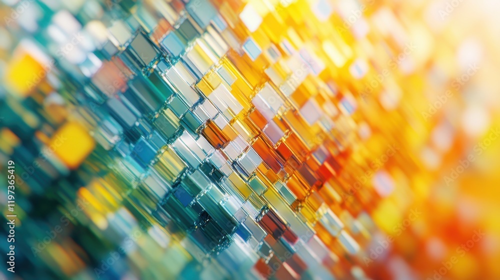 Poster abstract colorful blurry pixel blocks background. bg and technology, digital world concept. 3d rende