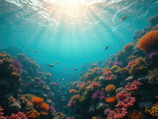 Obraz premium A stunning underwater scene with colorful coral reefs and marine life, ecosystem, marine, wildlife