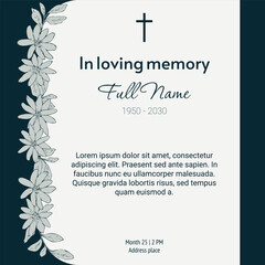 Card template with green flower arch and cross, vector illustration