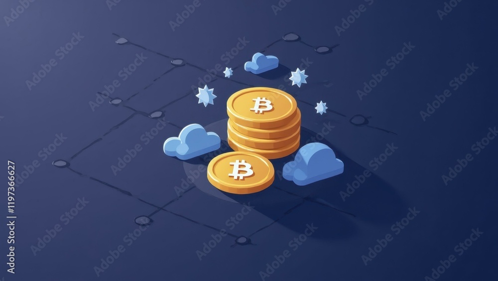 Poster web with blockchain icons 2d flat icons illustration