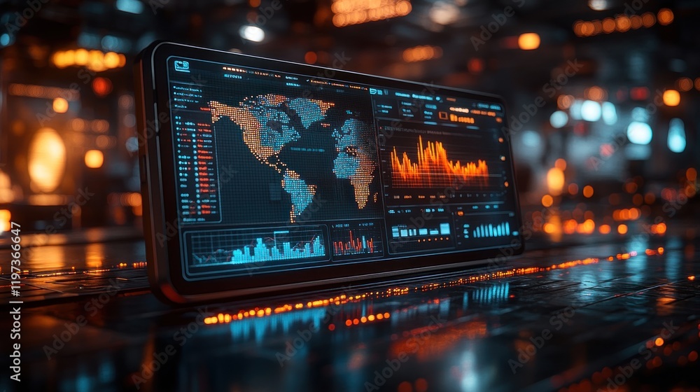 Aufkleber global data analytics: futuristic tech dashboard