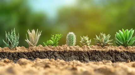 Diverse Succulents Growing in Sandy Soil