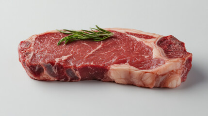 Fototapeta premium Fresh Ribeye Steak with a Sprig of Rosemary on a Minimalist Background for Culinary and Food Photography