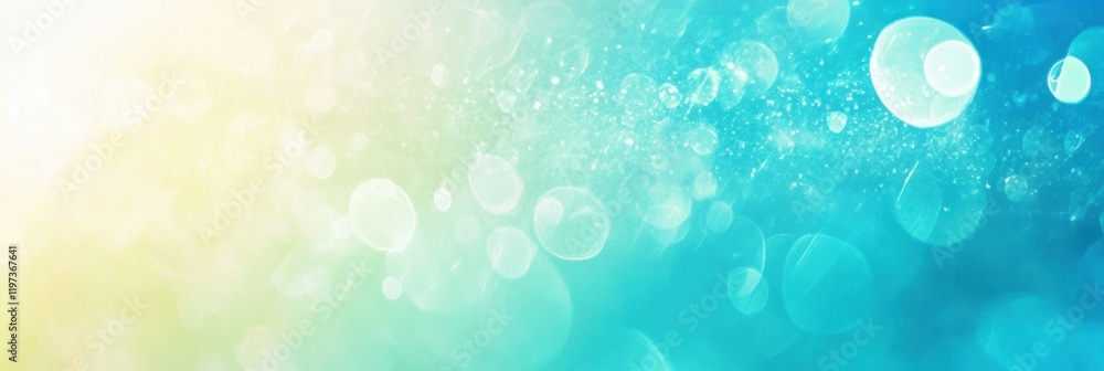 Poster Bright blue and green abstract background with soft bokeh effect and ample space for text placement. Generative AI