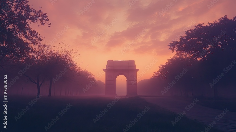 Poster gate with soft hues of pink and in the sky, creating a tranquil and inspiring scene, with ample copy