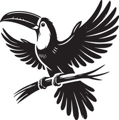Toucan Bird Flying Silhouette vector illustration isolated on white backgournd