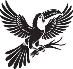 Toucan Bird Flying Silhouette vector illustration isolated on white backgournd