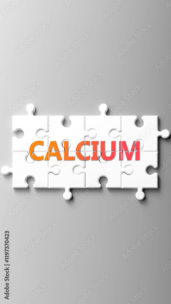 Poster calcium complex like a puzzle - pictured as word calcium on a puzzle pieces to show that calcium is 