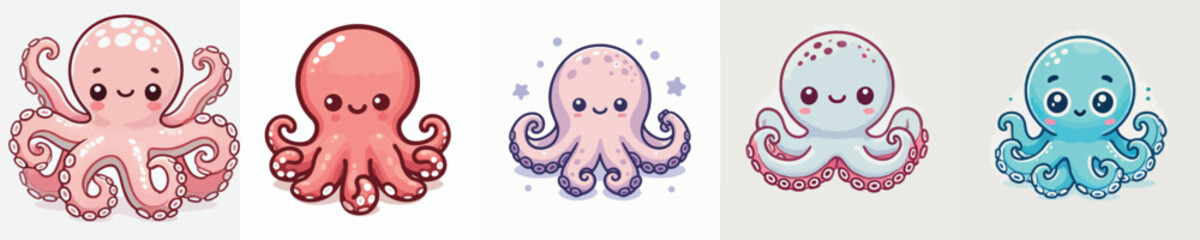 set of cute octopus vectors