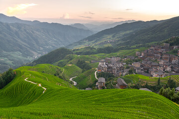 The longji rice terrace viewed from the viewpoint 2 thousand layers to the heaven. Longsheng, China