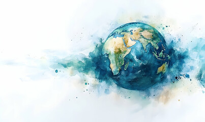 Watercolor Earth, global concept, swirling design, white background, environmental