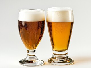 Two Glasses of Beer with Frothy Head, Golden and Amber Ales