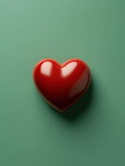 Valentin day concept. red heart. Green background. Minimal valentins or birthday idea.