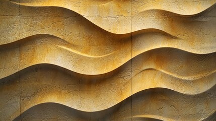 3D smooth sandstone wall with subtle ripples in deep golden shades, creating an organic natural feel.