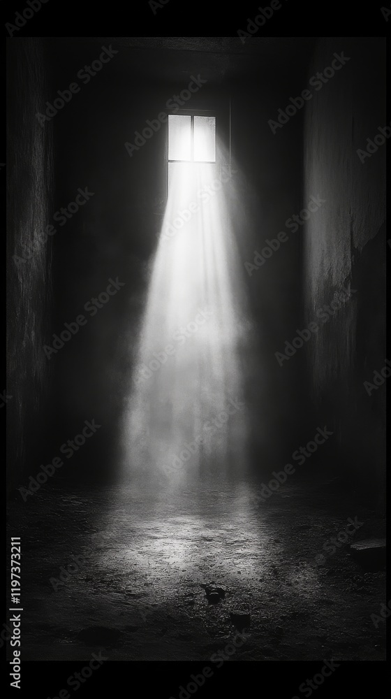 Aufkleber light beams filter through a doorway into a dark hallway creating a mysterious atmosphere