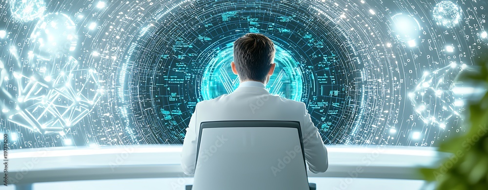 Poster high-tech data center server control, high-tech analytics room for it administration