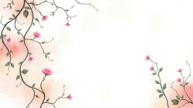 Abstract watercolor background with tendrils of vines and flowers in a soft pastel color palette, whimsical, flower,