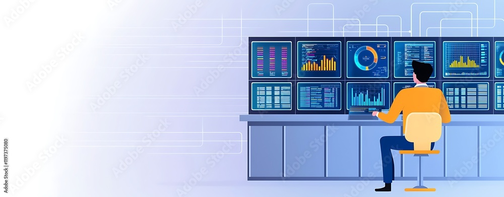 Aufkleber high-tech data center server control, vibrant control room with data visualization screens