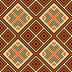 Seamless pattern with geometric black and orange composition with beige color added. Vector illustration