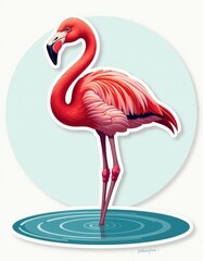 Fototapeta premium Pink Flamingo in Water Sticker