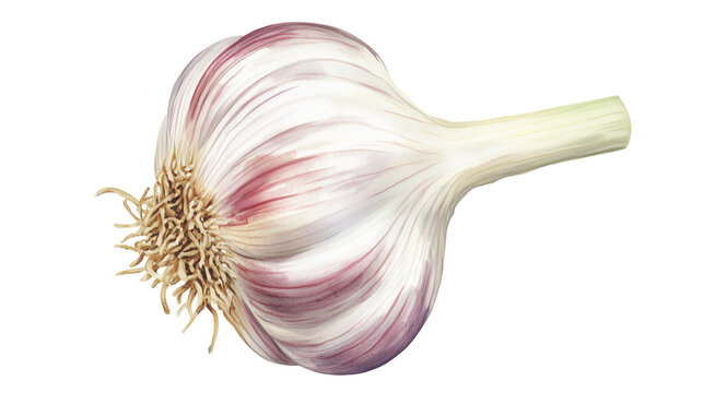 watercolor illustration of one single garlic bulb isolated on white background	