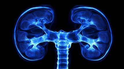 Abstract Medical Illustration Blue Luminous Human Kidneys Anatomy