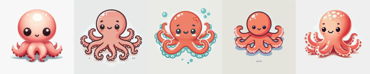 set of cute octopus vectors